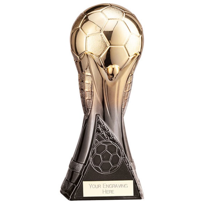 **SPECIAL BUY** WORLD FOOTBALL TROPHY - BLACK & GOLD - 15CM
